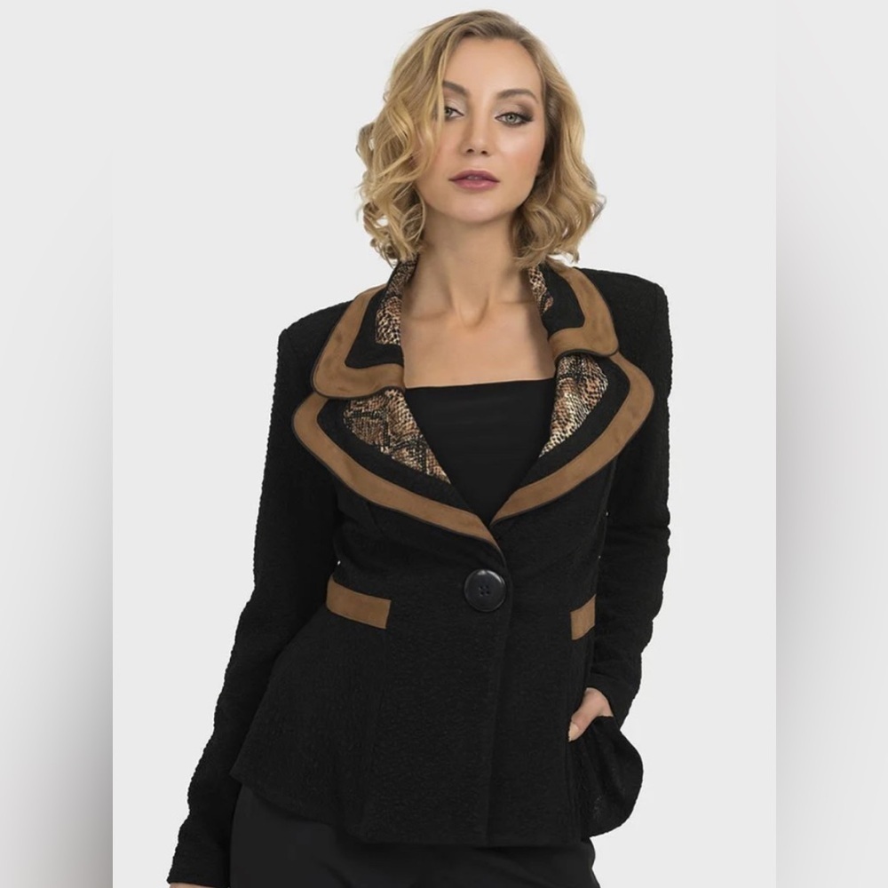 NEW Joseph Ribkoff |‎ Black Camel Python Jacket Sz 4